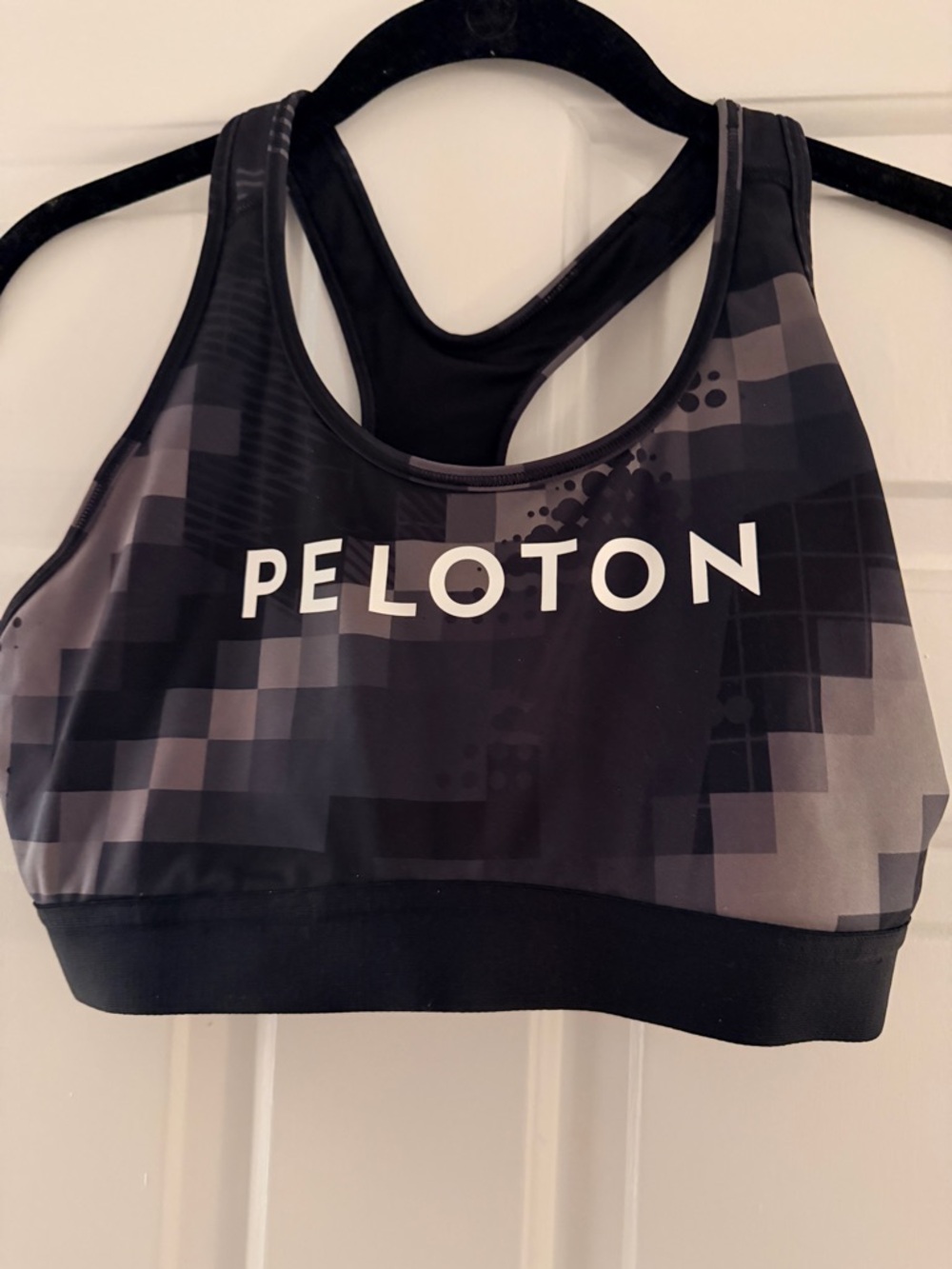 adidas Peloton Black and Gray Pixel Print Sports Bra
